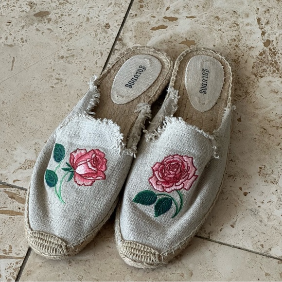 Soludos Vogue Exclusive Beige Rose Espadrille Sandals Mules Size 9.5 - Picture 3 of 11